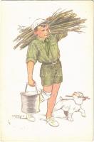 A cserkész híven teljesíti kötelességeit. Kiadja a Magyar Cserkészszövetség Nagytábortanácsa 1926 / Hungarian boy scout art postcard s: Márton L. (Rb)