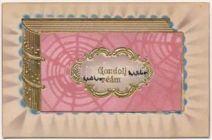 1910 Gondolj reám / Romantic Emb. litho greeting card with love letter inside the book