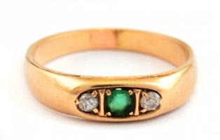 Arany 14K gyűrű smaragddal és brillel. Jelzett, 4,32 g