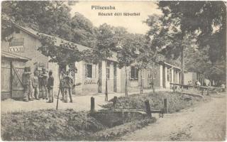 1916 Piliscsaba, részlet a déli táborból, K.u.K. katonák a K.u.K. Lagerverwaltung XXXIII raktárkezelő épület előtt. Pohl és Herz kiadása (EK)