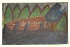 Kádár jelzéssel: Csónak. Akvarell, papír. 20x29 cm Üvegezett keretben