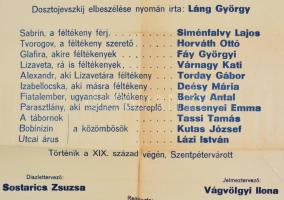 cca 1960-1970 Déryné Állami Színház: Két férfi az ágy alatt című vígjáték plakátja, hajtott, szakadá...
