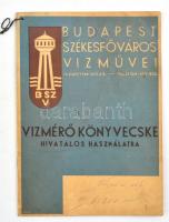 1941-1944 Budapest Székesfőváros Vízművei vízmérő könyvecskéje, benne ceruzás bejegyzésekkel, 8 p.