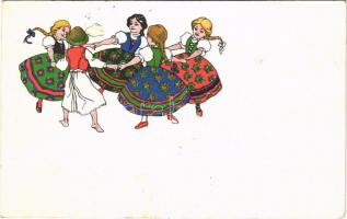1930 Hungarian folklore art postcard (EB)