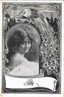 1900 Art Nouveau lady with peacock (EK)