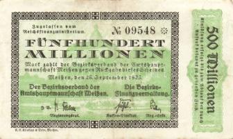 Német Birodalom/Weimari Köztársaság/Meissen 1923.9.28. 500.000.000M T:II