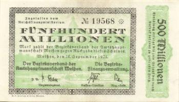 Német Birodalom/Weimari Köztársaság/Meissen 1923.9.28. 500.000.000M T:II