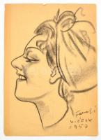 Fonali jelzéssel: Női arckép. Szénrajz, papír, dátumozva (1950.), 30x21 cm