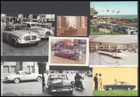 cca 1960-1970 Vegyes autókat ábrázoló fotó tétel,21 db, 6x9 cm és 13x18 cm közötti méretben. +cca 1970-1980 Vegyes, nagyrészt autókat ábrázoló képeslapok, 8 db, 10x15 cm és 9x14 cm közötti méretben