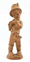 Fuvolázó fiú, faragott fa szobor, m: 36 cm