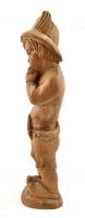 Fuvolázó fiú, faragott fa szobor, m: 36 cm