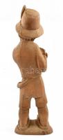 Fuvolázó fiú, faragott fa szobor, m: 36 cm