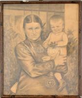 Jelzés nélkül: Anya gyermekével, ceruza, papír, üvegezett fa keretben, 36×30 cm