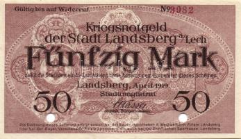 Német Birodalom/Weimari Köztársaság/Landsberg 1919.4. 10M, 20M, 50M mind hivatalos érvénytelenítésse...