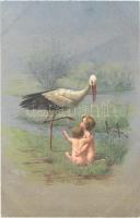 Children with stork. litho