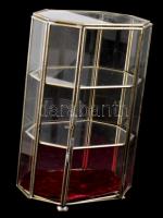 Emeletes üveg vitrin, egyik lába hiányzik, ajtaja szétesik, m: 21 cm