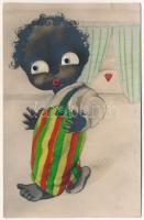 Black child. Mechanical postcard with moving eyes