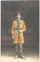 Cserkész egyenruha. Kézzel színezett / Scout uniform. hand-coloured photo