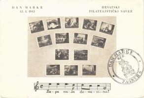 Dan Marke. Hrvatski Filatelisticki Savez / Croatian Philatelist Association, set of stamps + 1942 Dan Marke Zagreb So. Stpl.