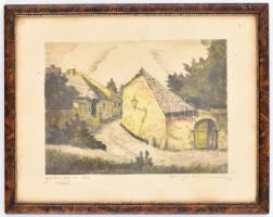 1934 Beregi Vilmos (1917-1970): Holdvilág utca (Tabán), rézkarc, papír, üvegezett fa keretben, 17x23...