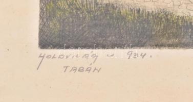 1934 Beregi Vilmos (1917-1970): Holdvilág utca (Tabán), rézkarc, papír, üvegezett fa keretben, 17x23...