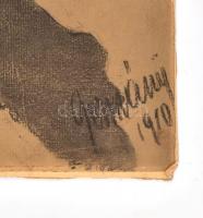 Olvashatatlan jelzéssel: Kislány portré. Ceruza, karton, sérült állapotban, hajtás nyomaival, sarkai...