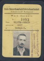 1943 DDSG munkás igazolvány az Óbudai hajógyárba