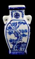Kék mintás porcelán váza, levonóképes, jelzés nélkül, kis kopásnyomokkal, m: 16 cm