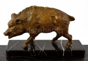 Asztali vaddisznós tintatartó szett, márvány talapzat, több helyen levált, bronz, tapper hiányos, 41...