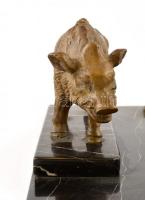 Asztali vaddisznós tintatartó szett, márvány talapzat, több helyen levált, bronz, tapper hiányos, 41...