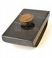 Asztali vaddisznós tintatartó szett, márvány talapzat, több helyen levált, bronz, tapper hiányos, 41...