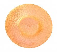 Dekoratív narancssárga üvegtál, apró kopásokkal, d: 31 cm