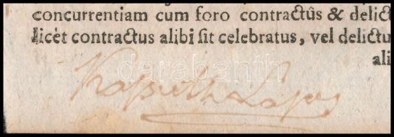 Kossuth Lajos (1802-1894) autográf aláírása és kiemelései egy egyházjogi könyv lapján. Vitus Pichter...