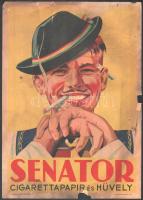 cca 1930 Senator cigarettapapír és hüvely. Reklám. Karton plakát. Beszakadásokkal. Litografált 24x34 cm