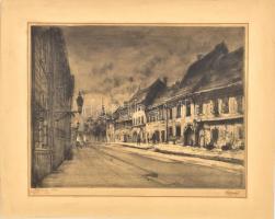 Élesdy István (1912-1987): Vár, Fortuna utca Rézkarc, papír, jelzett 29×39 cm