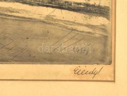 Élesdy István (1912-1987): Vár, Fortuna utca Rézkarc, papír, jelzett  29×39 cm