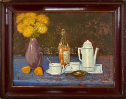 Jelzés nélkül: Reggeli csendélet kávéval. Olaj, farost. 46x62 cm Keretben