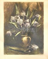 Kiss Terézia (1928- ): Virágcsokor. Színezett rézkarc 41x32 cm Üvegezett keretben