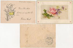 6 db RÉGI motívum képeslap: litho dombornyomott üdvözlőlapok / 6 pre-1945 art motive postcards: embossed litho greetings