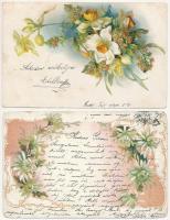 10 db RÉGI motívum képeslap: litho Art Nouveau üdvözlőlapok / 10 pre-1945 art motive postcards: Art Nouveau, floral, litho greetings