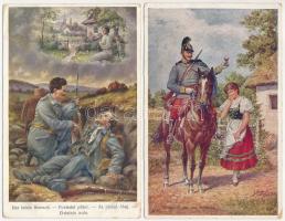 4 db RÉGI motívum képeslap: katonai művész / 4 pre-1945 motive postcards: military art