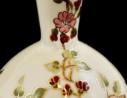 Zsolnay virág mintás váza + kis kínáló. Kézzel festett, jelzett, hibátlan m: 15 cm