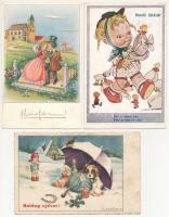 3 db RÉGI olasz motívum képeslap: gyerek művész (Bernini, Martini, Bertiglia)) / 3 pre-1945 Italian motive postcards: children art