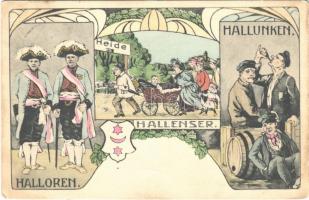1910 Halloren. Hallenser. Hallunken / folklore art postcard from Halle. Art Nouveau, coat of arms. W.H.D. 8453. (fl)