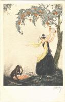 1926 Lady with monkey, art postcard. Italien. Gravur 1964. s: Hardy