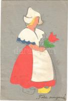 1940 Földi menyecske / Hungarian custom-made hand-drawn art postcard (EB)
