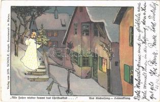 1930 Alle Jahre wieder kommt das Christuskind... Aus Kindersang-Heimatklang. Verlag v. Jos. Scholz Graph. Kunstanstalt / German Christmas greeting art postcard s: Prof. Ernst Liebermann (EK)
