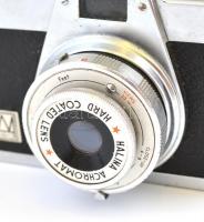 cca 1960 Halina PET kisfilmes fényképezőgép, eredeti bőr tokjában, működőképes, szép állapotban / Vi...