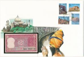India DN 2R felbélyegzett borítékban, bélyegzéssel T:I  India ND 2 Rupees in envelope with stamp and cancellation C:UNC
