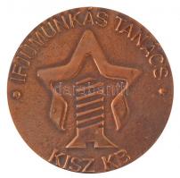 ~1970. "Ifjúmunkás Tanács KISZ KB" öntött Br emlékérem eredeti fa tokban (78mm) T:1